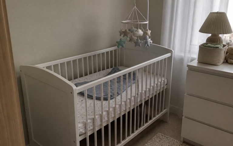 Babybett mit Sprossen im Kinderzimmer